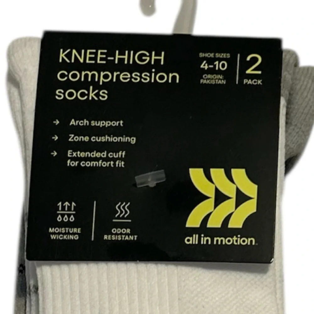 All in Motion Knee High Compression Socks 2 Pair Grey & White
